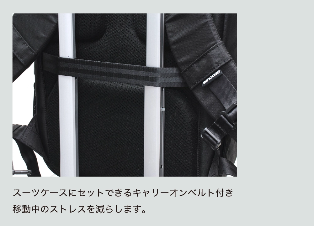 スーツケースにセットできるキャリーオンベルト付き